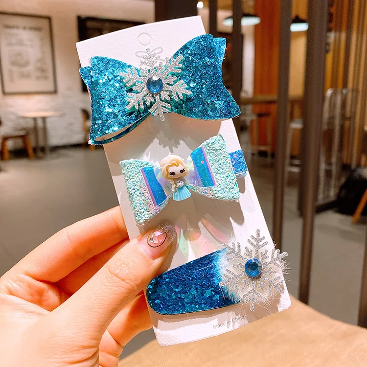Children's Hairpin Snow Princess Girls Hair Accessories Snowflake BB Headdress Bow Girl Clip | Grips
