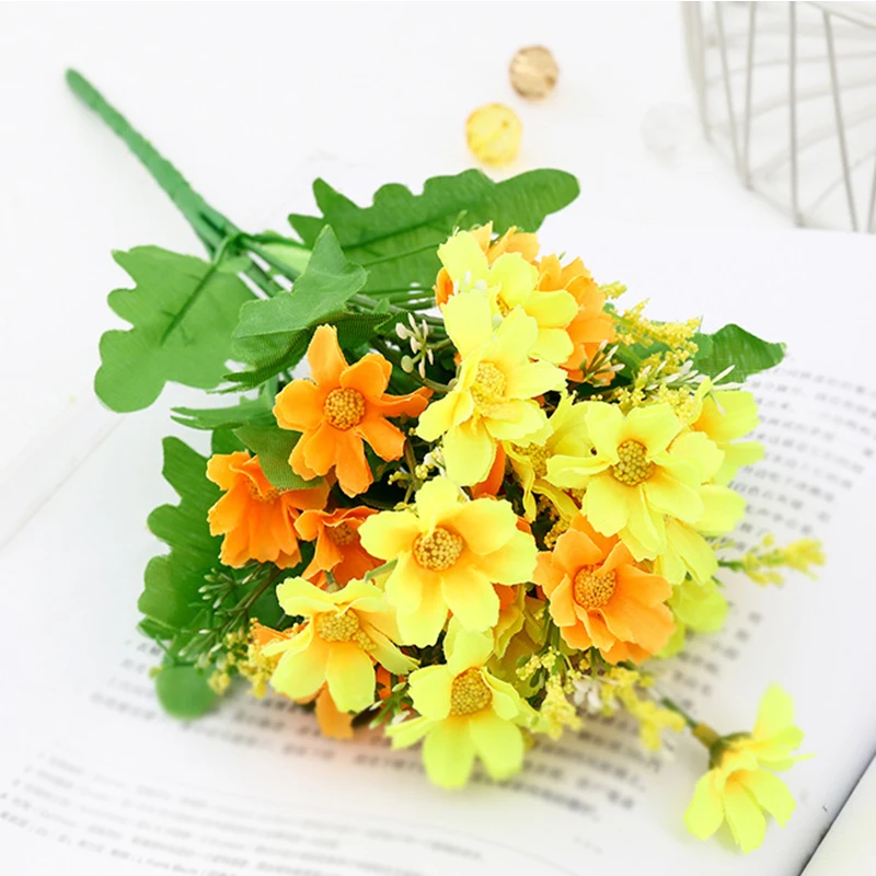 1 Bunch Of Simulation Artificial Daisy Fake Flowers Plant Green Leaf Home Party Wedding Room Decoration Ornament | Дом и сад