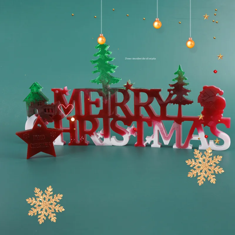 

DIY Crystal Epoxy Resin Mold Christmas Listing Decoration Merry Christmas English Mirror Silicone Mold