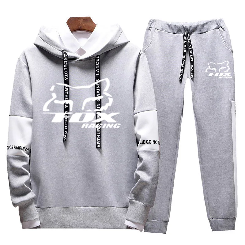 

2021 Spring/Autumn new men's Patchwork hoodie suit brand sportswear jumper suit wool hoodie + sport pants Pullover Two Piece Set