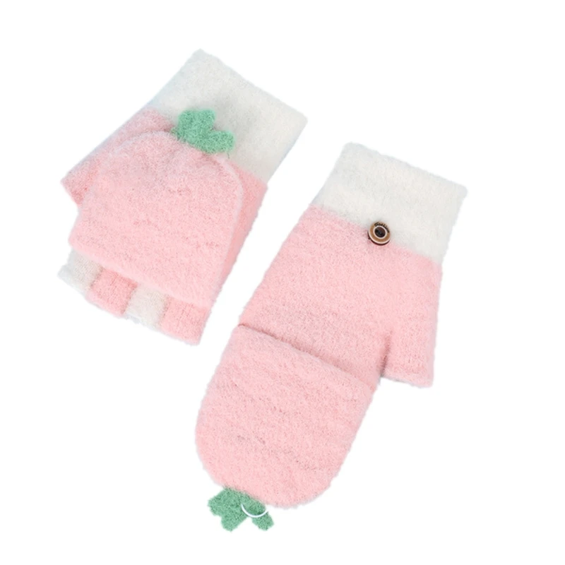 

Children Kids Baby Winter Warm Convertible Flip Top Half Finger Gloves Cartoon Shark Dinosaur Knitted Fingerless Mittens with .
