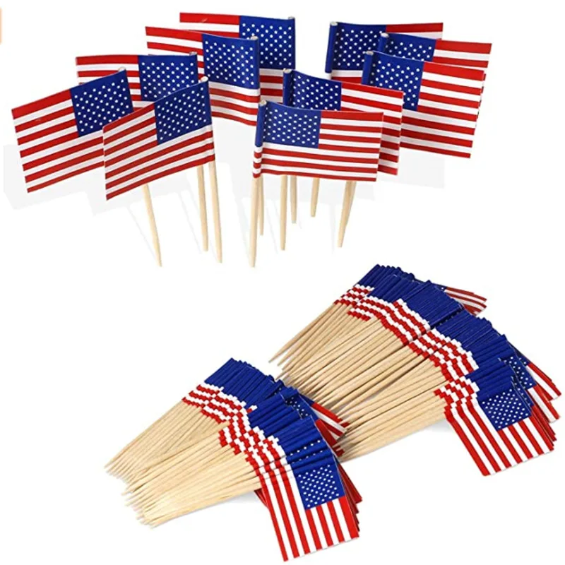 

100pcs Cake Decoration National Day American Independence Day Cake Topper Flag Cupcake Decor for National Day Dessert Supplies
