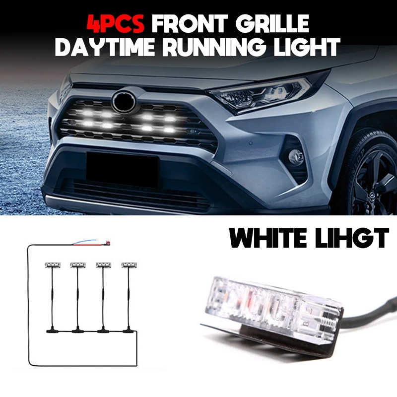 

4PCS Car Front Grille LED Lights, for Toyota RAV4 2020 2021 DRL External Grille Driving Lamps