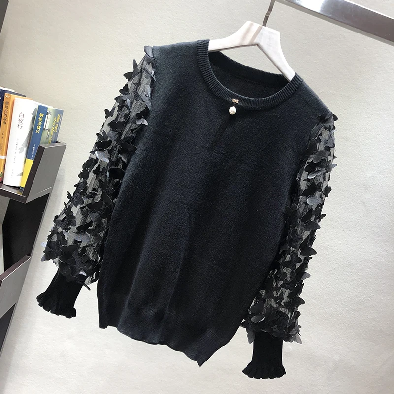 Осенний женский свитер с объемным рукавом в виде бабочки Женский вязаный