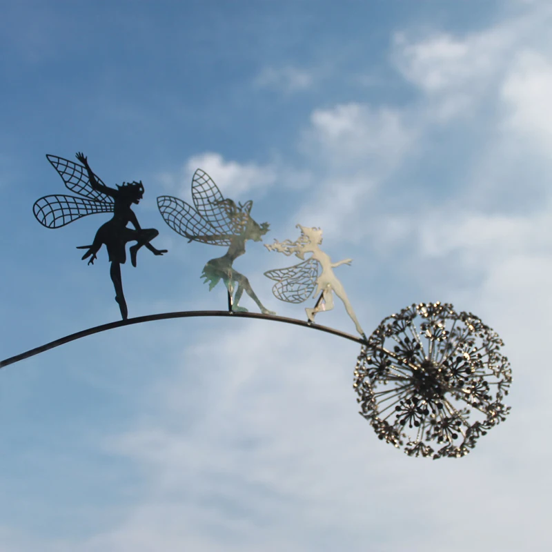 

Fairy Dancing Dandelion Garden Art Sculpture Stainless Steel Statue Outdoor Decoration Yard Courtyard Lawn Patio Metal Ornament