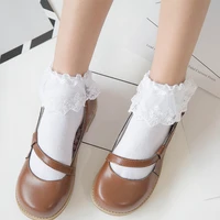 lolita lace short socks japanese kawaii cute harajuku retro ruffle socks solid black white cotton women girls sweet ankle socks