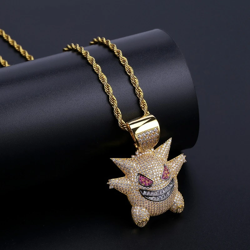 Золотой цвет Модное женское мужское ожерелье с подвеской Gengar с теннисной цепочкой в стиле хип-хоп/панк, золотые подвески серебряного цвета, ювелирные изделия на цепочке для мужчин, подарок - Окраска металла: Золотой цвет