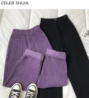 spring corduroy trousers woman pants elastic waist purple solid straight leg pants autumn chic loose harajuku pants woman bottom