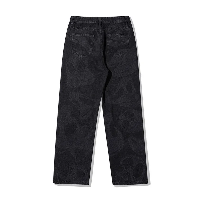 2021 New Arrival Skull Full Print Punk Men Straight Baggy Jeans Trousers Hip Hop Oversize Women Wide Denim Pants Pantaloni Uomo