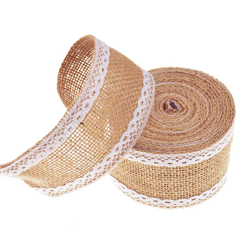 Natural Burlap Ribbon Roll with White Lace DIY Home Decoration Rustic Wedding Favor Decorations | Дом и сад