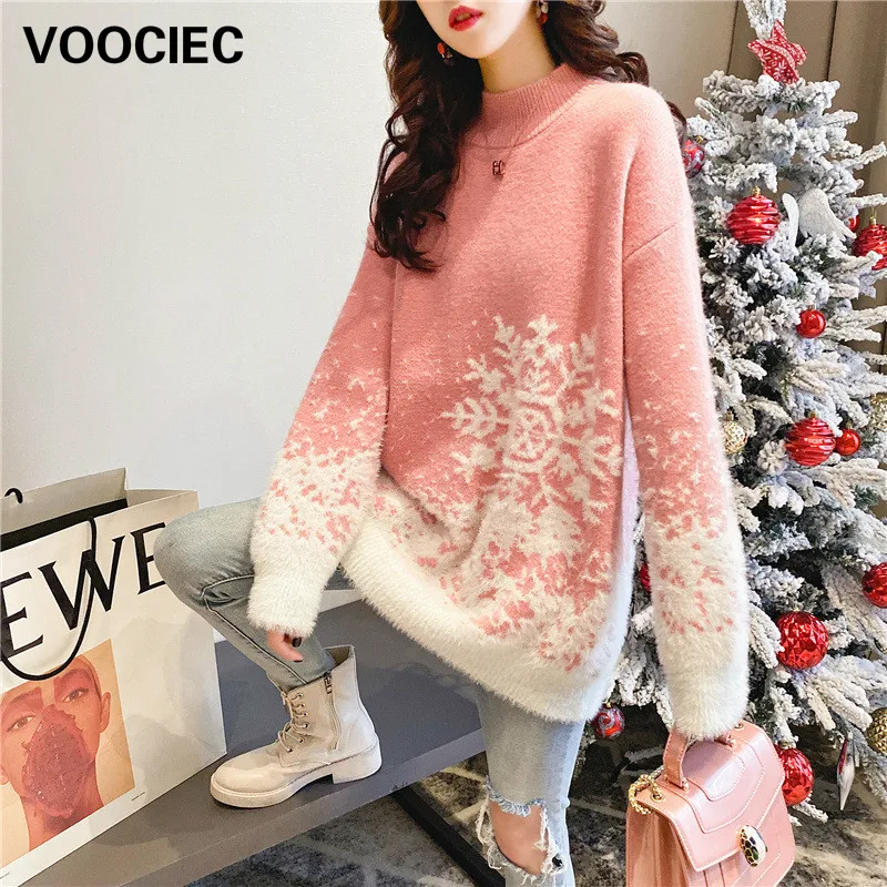 

New Fashion Women Jumper Christmas Sweater Pullover Tops Coat Snowflake Winter Off Shoulder Warm Brief Sweaters Clothing Sweater