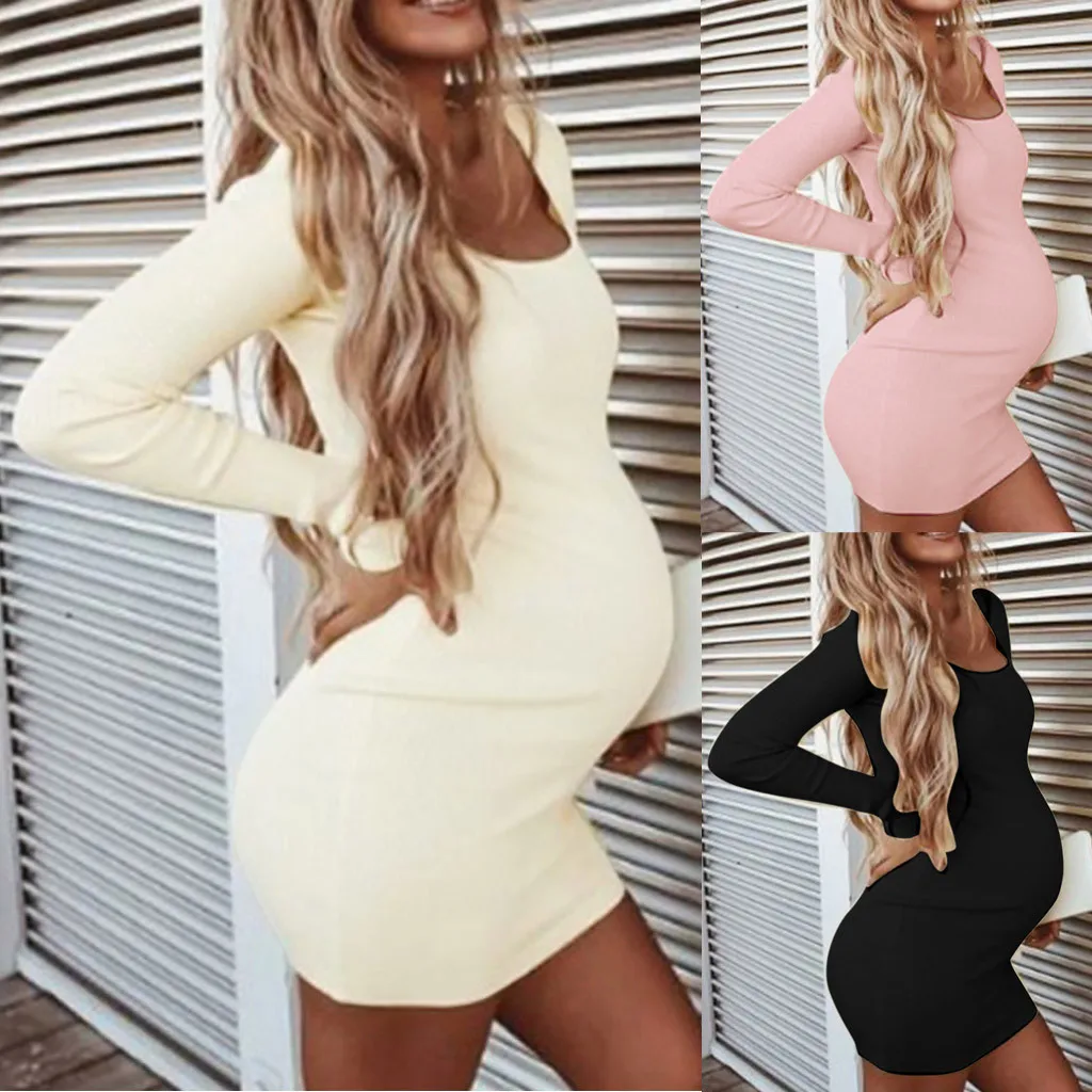 

Dress Dresses For Pregnant Women Winter платье Women Pregnant Maternity O-Neck Long Sleeve Solid High Elastic Soft Dress