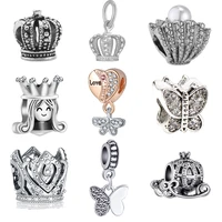 new dazzling butterfly bow crown crystal beads fit brand charms bracelet beads jewelry making