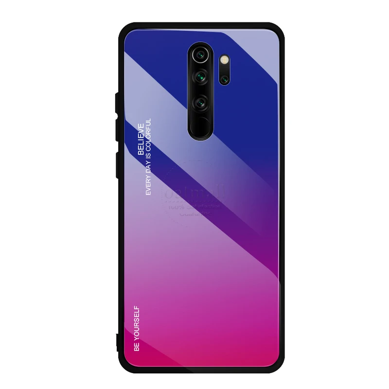 Blue Red Блестящая задняя крышка для Xiaomi Redmi Note 8 Pro, чехол из закаленного стекла с градиентом, мягкая форма из ТПУ для Redmi 8 8A, чехол для телефона - Цвет: Blue Red