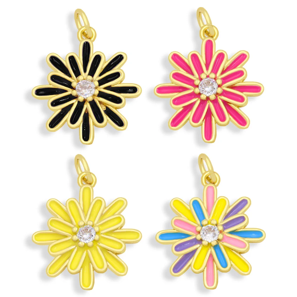 

OCESRIO Colorful Copper 18K Gold Plated BOHO Flower Pendants for Necklaces and Earrings Cubic Zirconia Jewelry Making pdta489