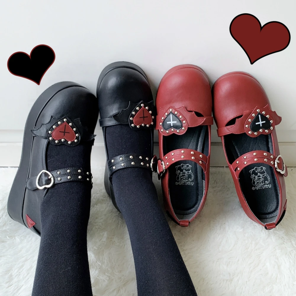 

Gothic Punk Anime Cosplay Lolita Dress Vintage Round Head Platform Gothic Shoes Lace Ruffle Rivets Pu Kawaii Shoes Loli