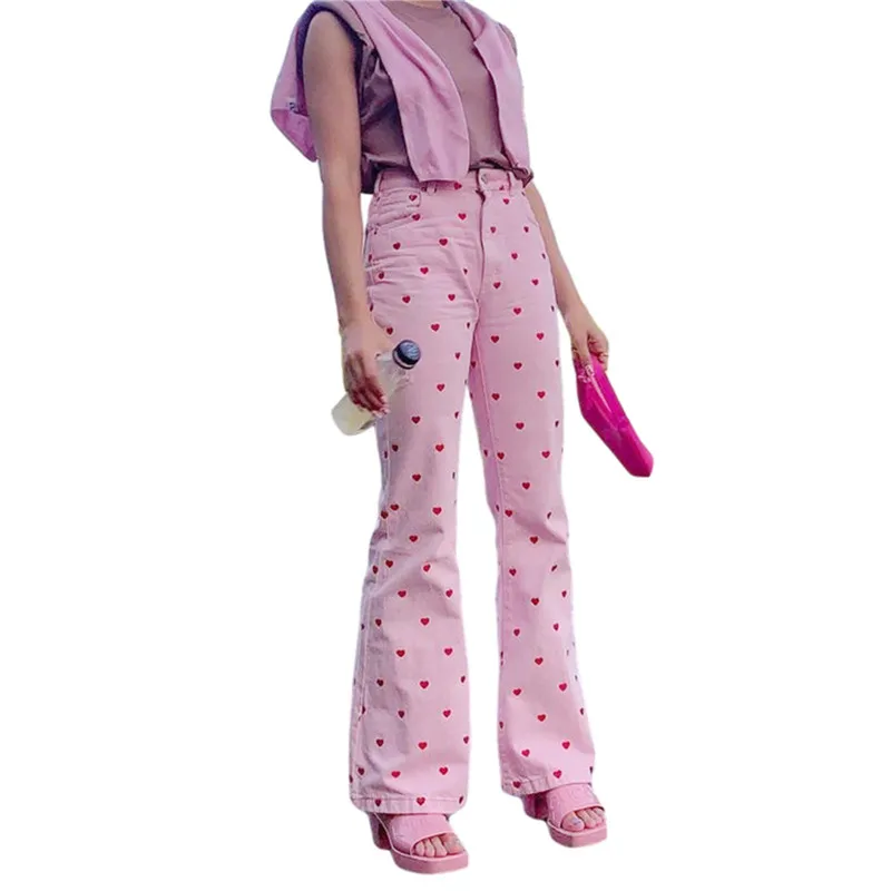 

Женские прямые брюки на День святого Валентина, брюки с высокой талией, свободные осенние брюки в горошек для танцевальных клубов и бега с б...