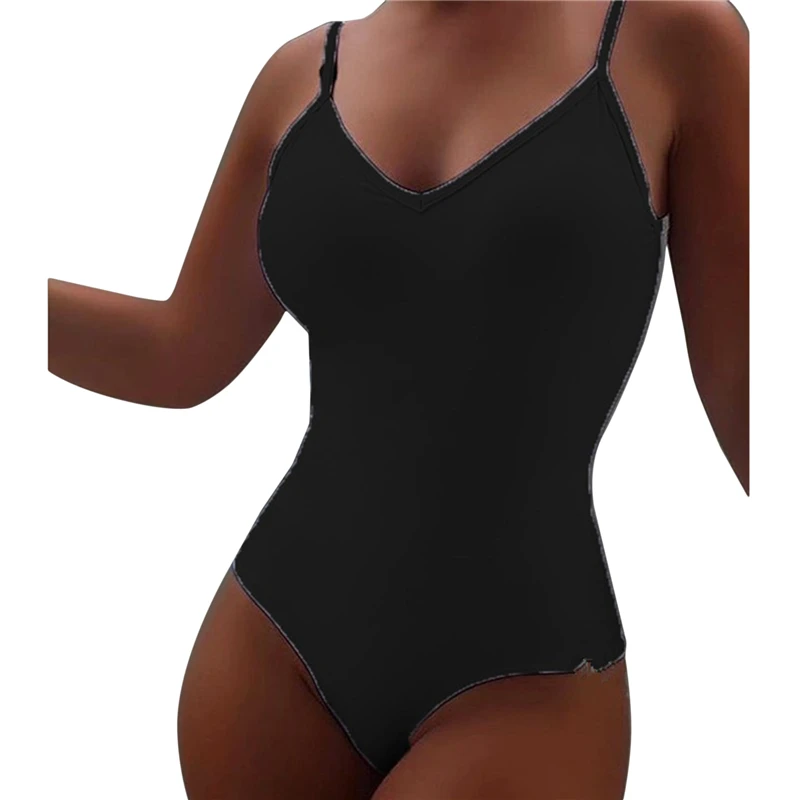 

Casual Sleeveless V-neck Jumpsuit Women Solid Color Sexy Lingerie Bodysuit Simple Ladies Bodycon Rompers 2021 Summer