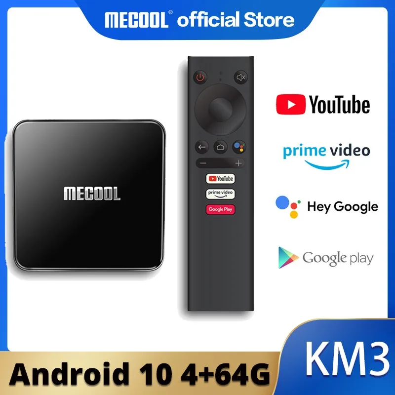 MECOOL Android 10 KM3 ТВ-бокс 4G DDR4 64G ROM Голосовое управление Smart Amlogic S905X2 2.4G 5G WiFi Bluetooth 4.1 Медиаплеер