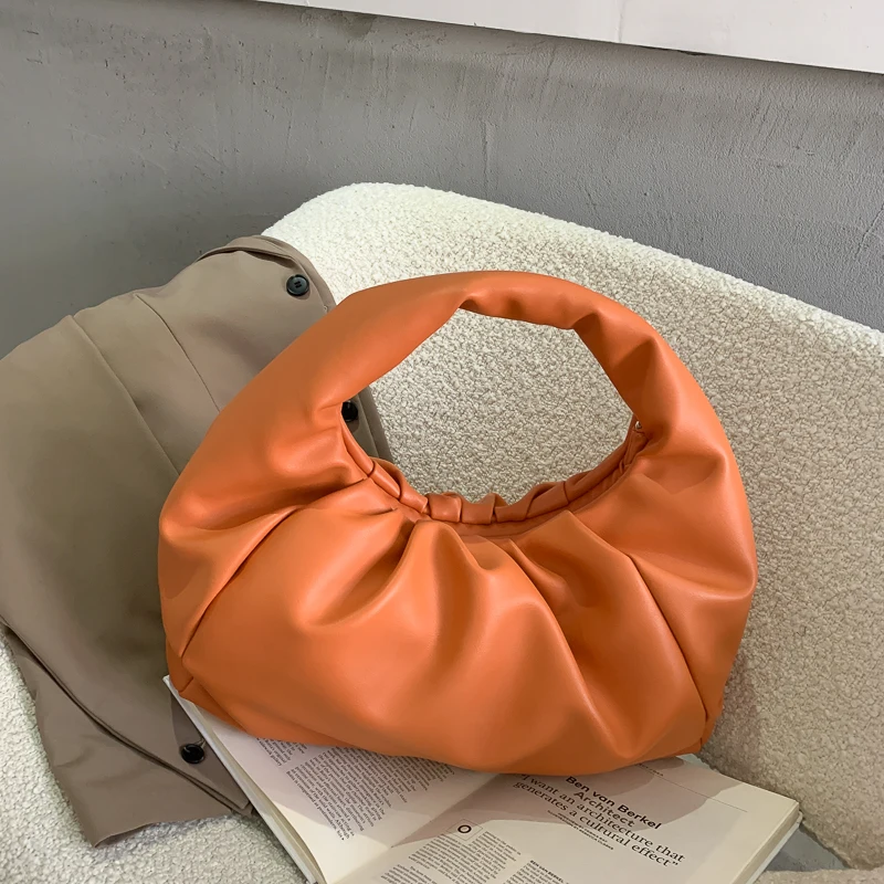 

Soft PU Leather Plated Middle Shopper Tote Bags Fashion Solid Color Women Handbags Female Cloud Bags Hobo Shoulder Bags