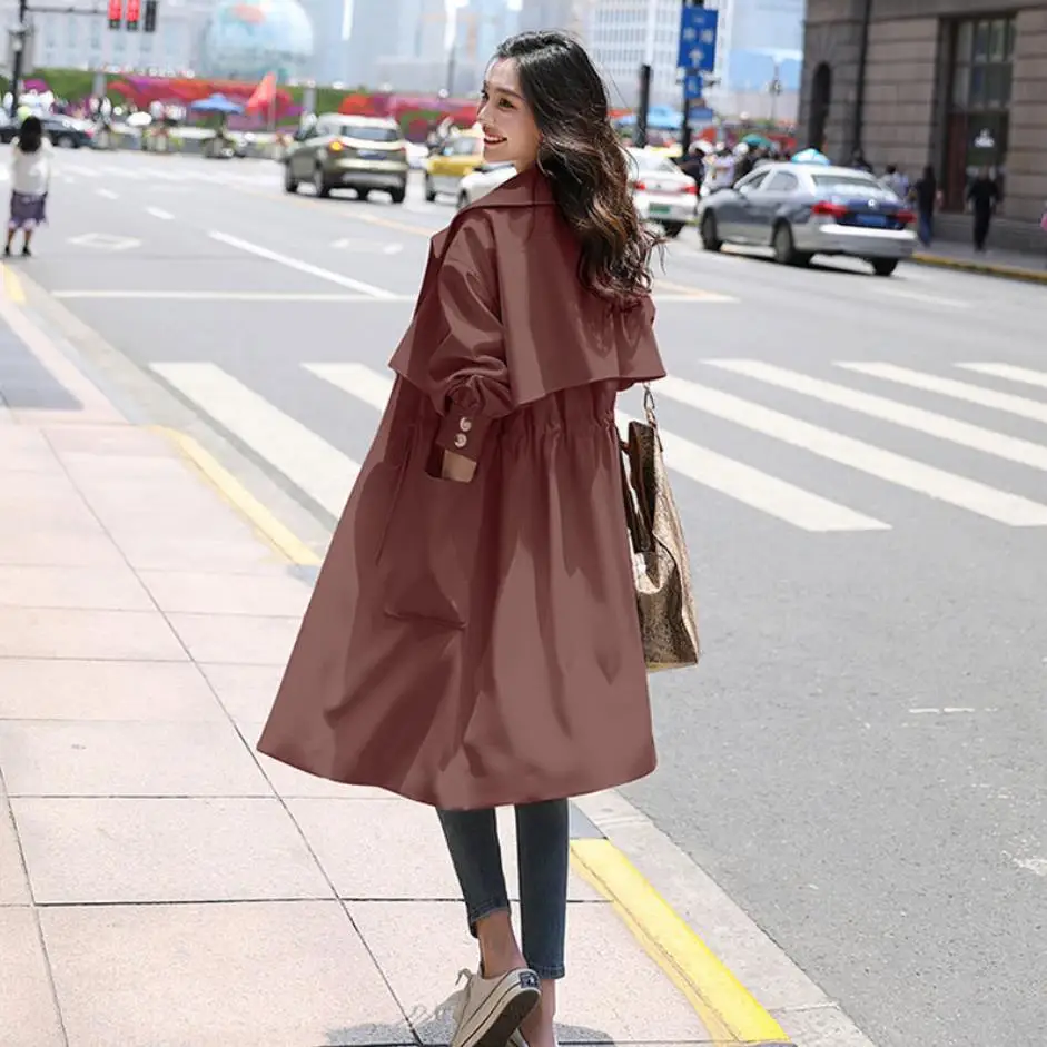 New lady's Windbreak Collection 2021 Women Trench long Section Solid Light weight color Coat Casual