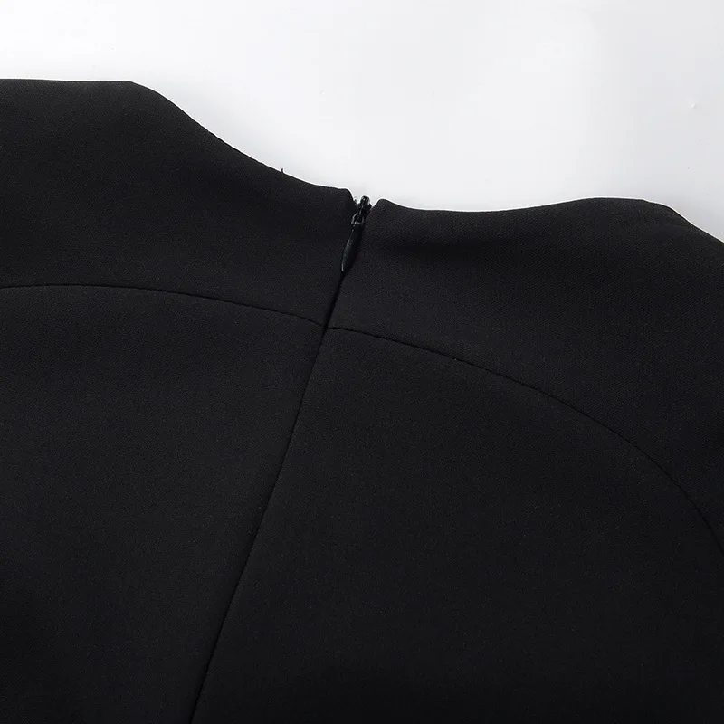 

spring autumn women dress black A-line French chic square collar hem split long sleeve lady dresses elegant female clothing fall