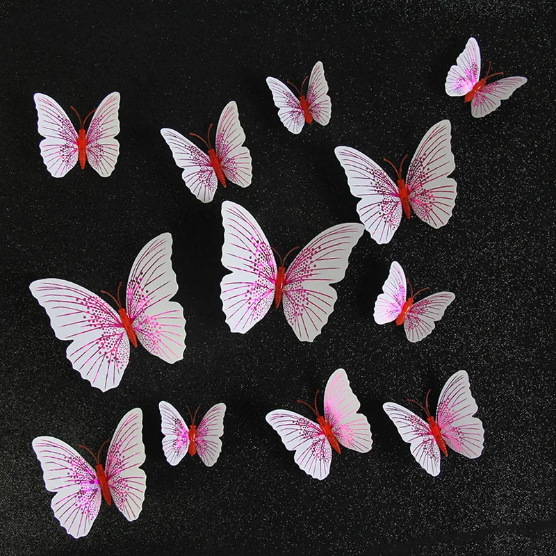 

12pcs Gold Butterfly Magnetic Refrigerator Paste PVC Creative Decorative Accessories 3D Three Dimensional Butterfly Crafts