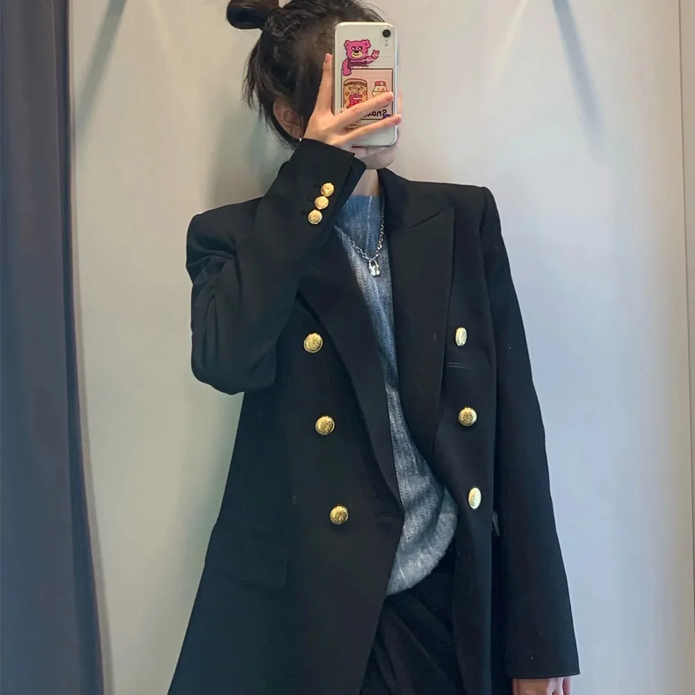 

New Arrival Spring Ins Style High Street Casual Solid Double Breasted Jackets Long Sleeve Coats Notched Lapel Blazer Women 2021