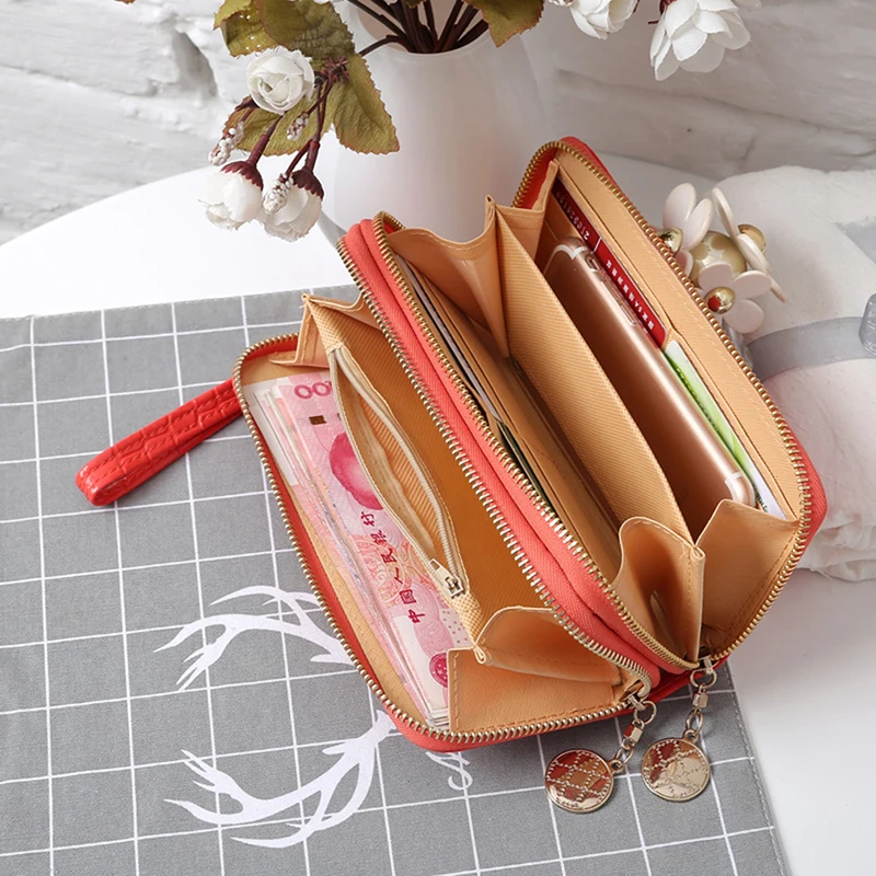 Красные/белые/черные женские кошельки с двойной молнией модный бумажник для