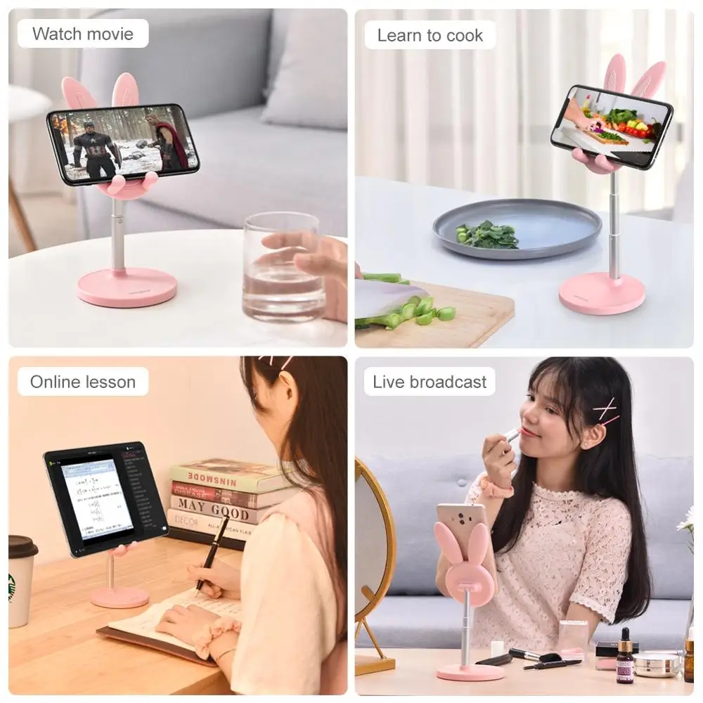 cute bunny phone metal holder desktop cell phone stand height angle adjustable for iphone ipad tablet foldable extend support free global shipping