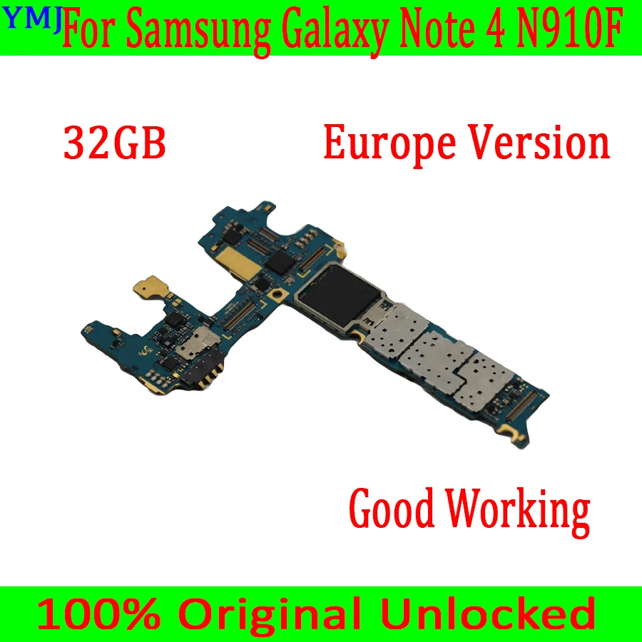 С системой Android для samsung Galaxy Note 4 N910F материнская плата, 32 ГБ разблокирован для Note 4 N910F логическая плата, хорошая работа