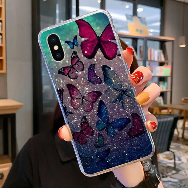 Прозрачный мягкий чехол из ТПУ С Рисунком бабочки для телефона iPhone 11 pro XS MAX 8 7 6 6S