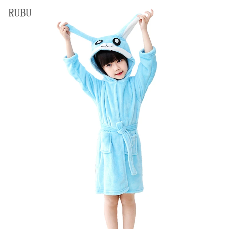 Blue rabbit Детский банный халат для девочек; Пижама с единорогом; детский банный халат; банные халаты для мальчиков; пляжное полотенце; одежда для сна с капюшоном; детская пижама; ночная рубашка - Цвет: Blue rabbit