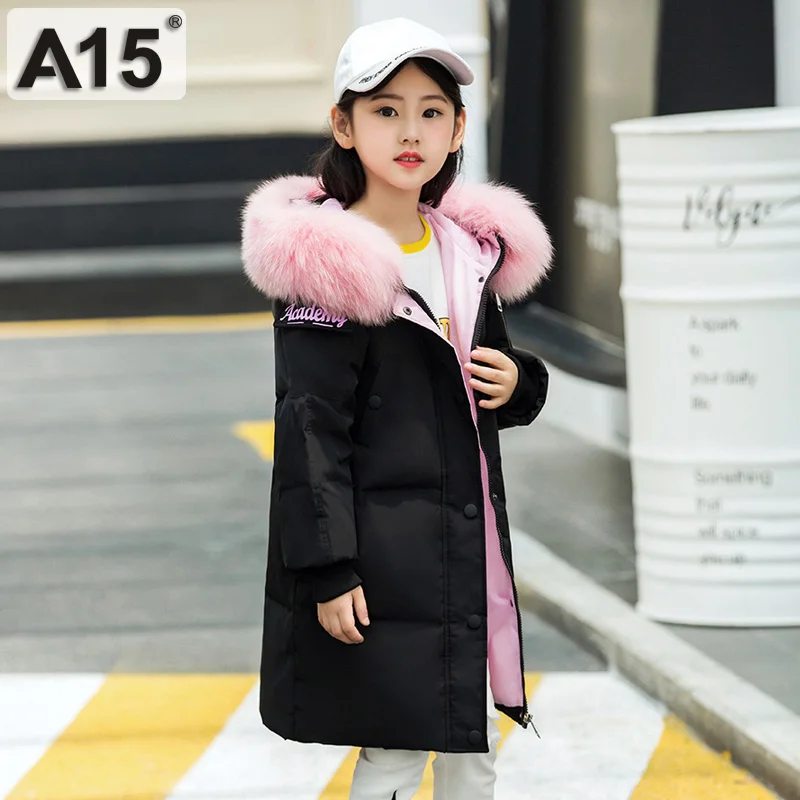 K38-1812Black A15, теплый пуховик для девочки, размер 6, 8, 10, 12, 14 лет, мех, г., зимнее пальто для больших девочек детские зимние куртки для подростков детские пальто - Цвет: K38-1812Black