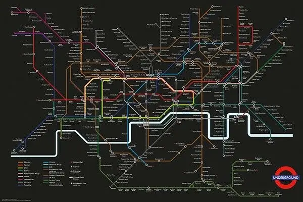 

LONDON UNDERGROUND - BLACK MAP Art Film Print Silk Poster Home Wall Decor 24x36inch