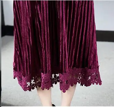 

2020 Spring Fall Womens V Neck Lace Patchwork Wine Red Navy Black Purple Dress , Autumn Woman Slim 3xl Long Sleeve Dresses