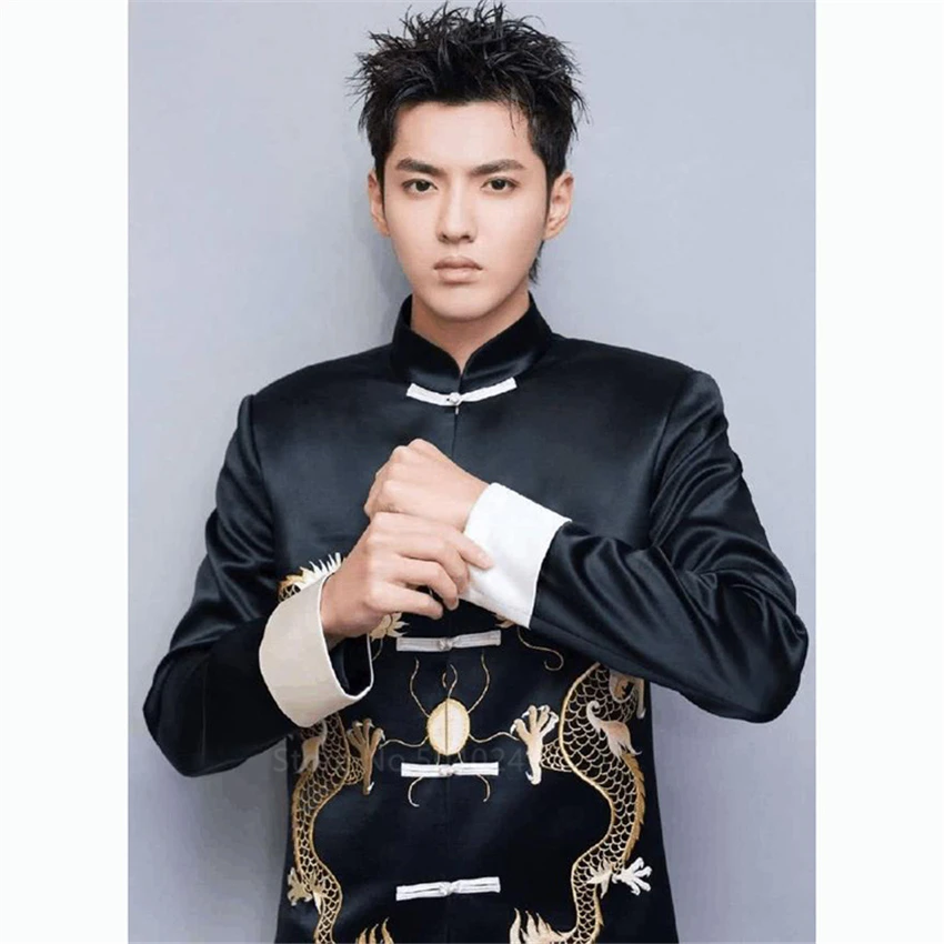 

2020 Male Vintage Tang Suit Traditional Chinese Clothing for Men Embroidery Dragon Hanfu Kung Fu Shirts Long Sleeve Top Jacket