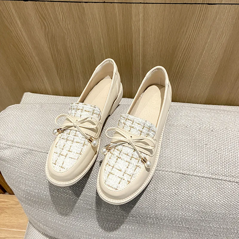 

Casual Woman Shoe Loafers With Fur British Style All-Match Female Footwear Round Toe Oxfords Slip-on Summer Preppy Dress New Big