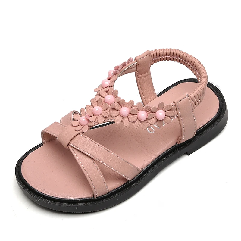 Детские сандалии для девочек 3-11 лет милые принцессы из мягкой кожи с цветами и