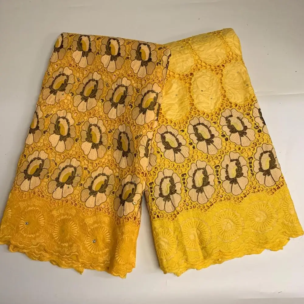 

2.5+2.5yards Nigerian bazin riche lace fabric with African cotton swiss voile lace in switzerland SHIS1102