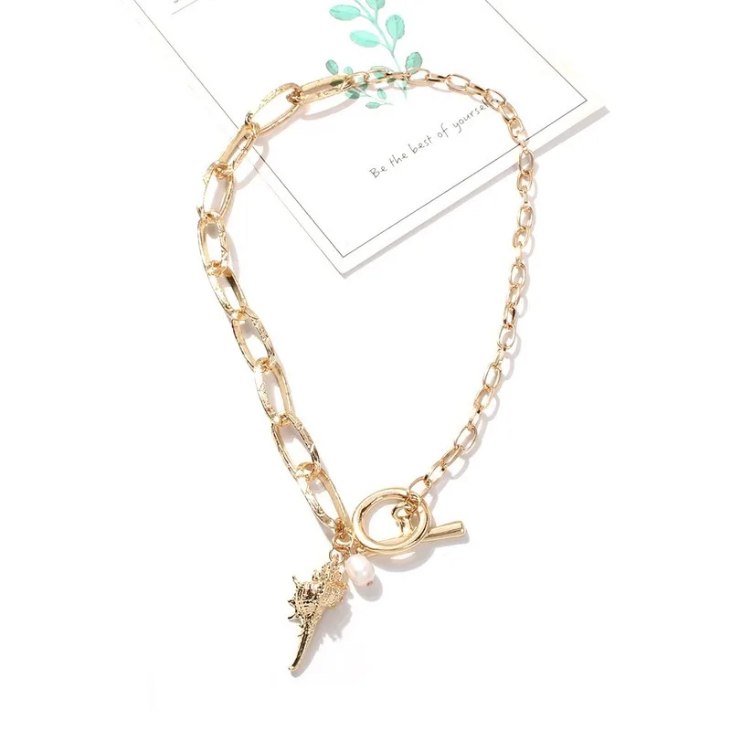 Europe and the United States new asymmetric chain alloy necklace imitation pearl conch shell | Украшения и аксессуары
