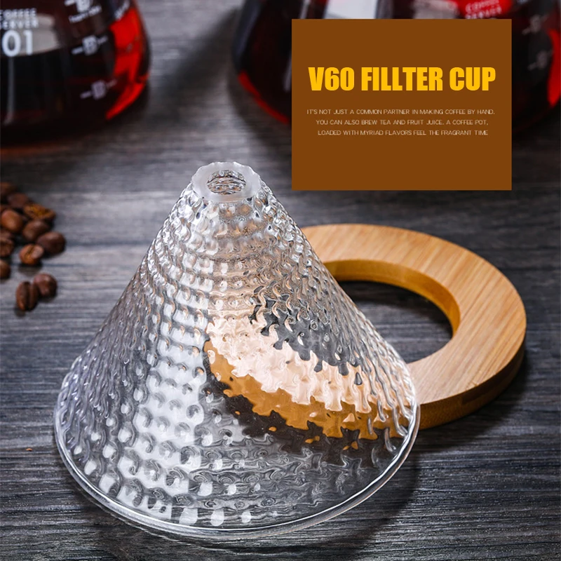 

High Borosilicate Glass Coffee Pot & Coffee Dripper Set with Wooden Lid V60 Strawberry Coffee Filter Cup Reusable Coffee Brewer