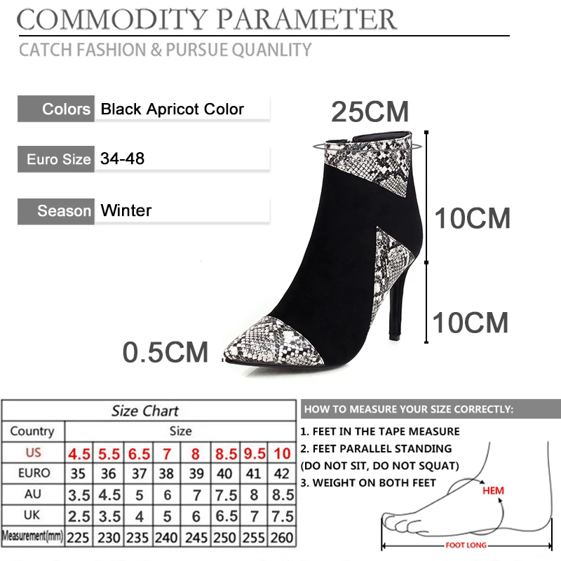 

BYQDY 2021 Winter PU Leather Ankle Boots Women Pointed Toe Thin High Heel Boots Plus Size 41-48 Western Boots For Girlfriends