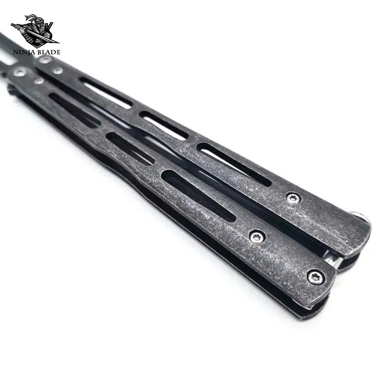 Черный длинный тренировочный нож-бабочка для начинающих балисонг с матовым