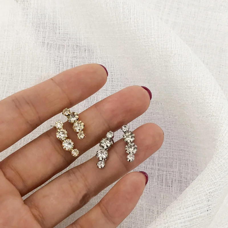 Женские серьги гвоздики с кристаллами MENGJIQIAO новые простые блестящие для