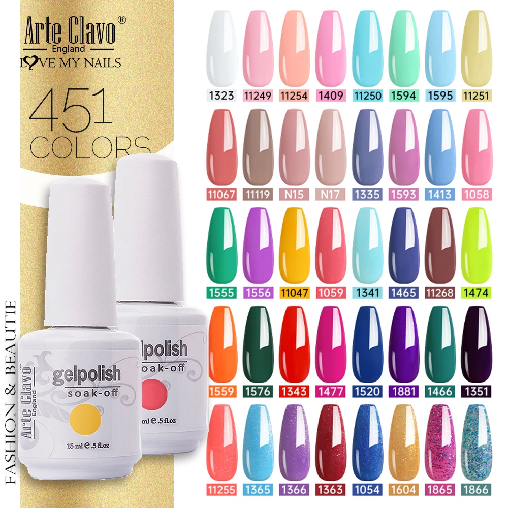 

Arte Clavo 15ml 451Color Gel Polish Gellack Hybrid Semi Permanent LED Nails Art Manicure Gel Varnish Soak Off UV Gel Nail Polish