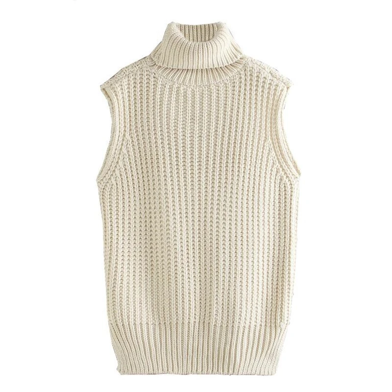 

Ladies Turtleneck Autumn Winter Women Sweater Casual Sleeveless Knitted Pullover Women Vest Jumpers Chic Waistcoat Female Tops
