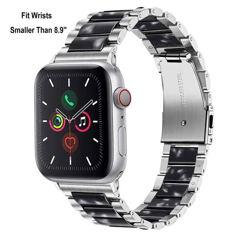 Для женщин Смола+ Нержавеющая сталь ремешок для наручных часов Apple Watch, версии наручных часов iWatch, 5, 4, 3, 2, 1, 44/40/42/38 мм браслет на запястье с металлическим браслетом, женский браслет