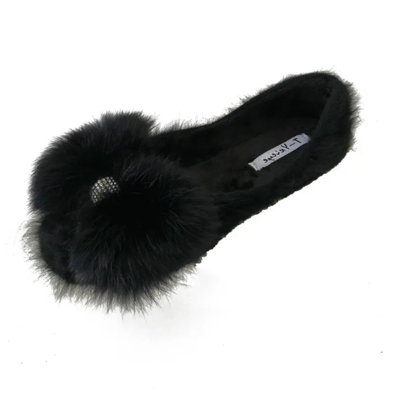 Обувь на плоской подошве с натуральным кроличьим мехом женская обувь высокого