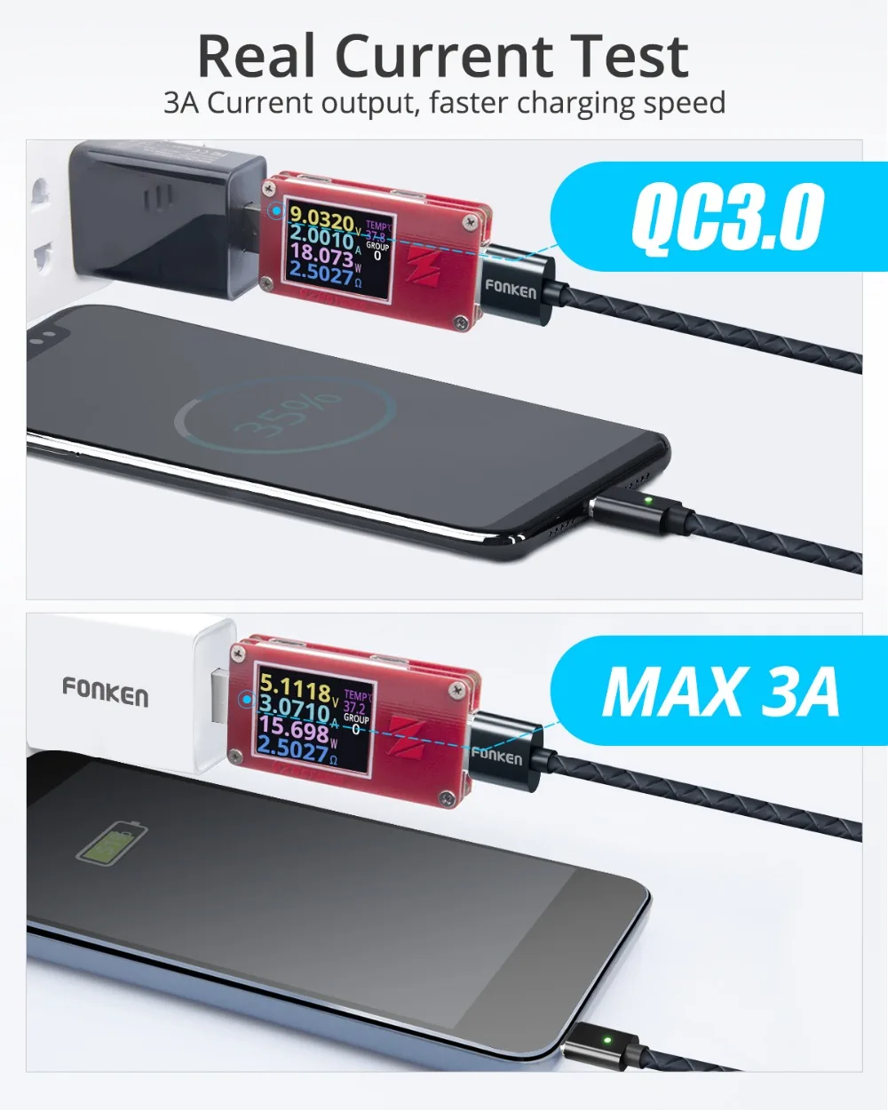 Магнитный кабель FONKEN для быстрой зарядки, магнитный Micro USB и type-C кабель для синхронизации данных, кабели для телефонов, быстрая зарядка, магнитный кабель для зарядки